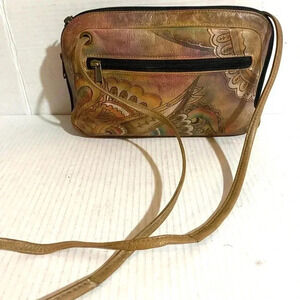 Anuschka multicolors printed leather crossbody handbag